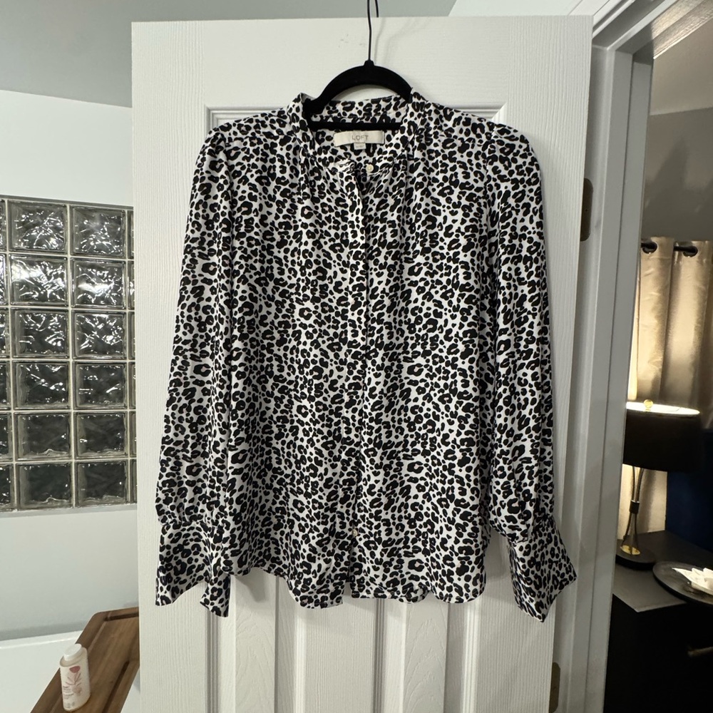 LOFT Black and White Animal Print Blouse